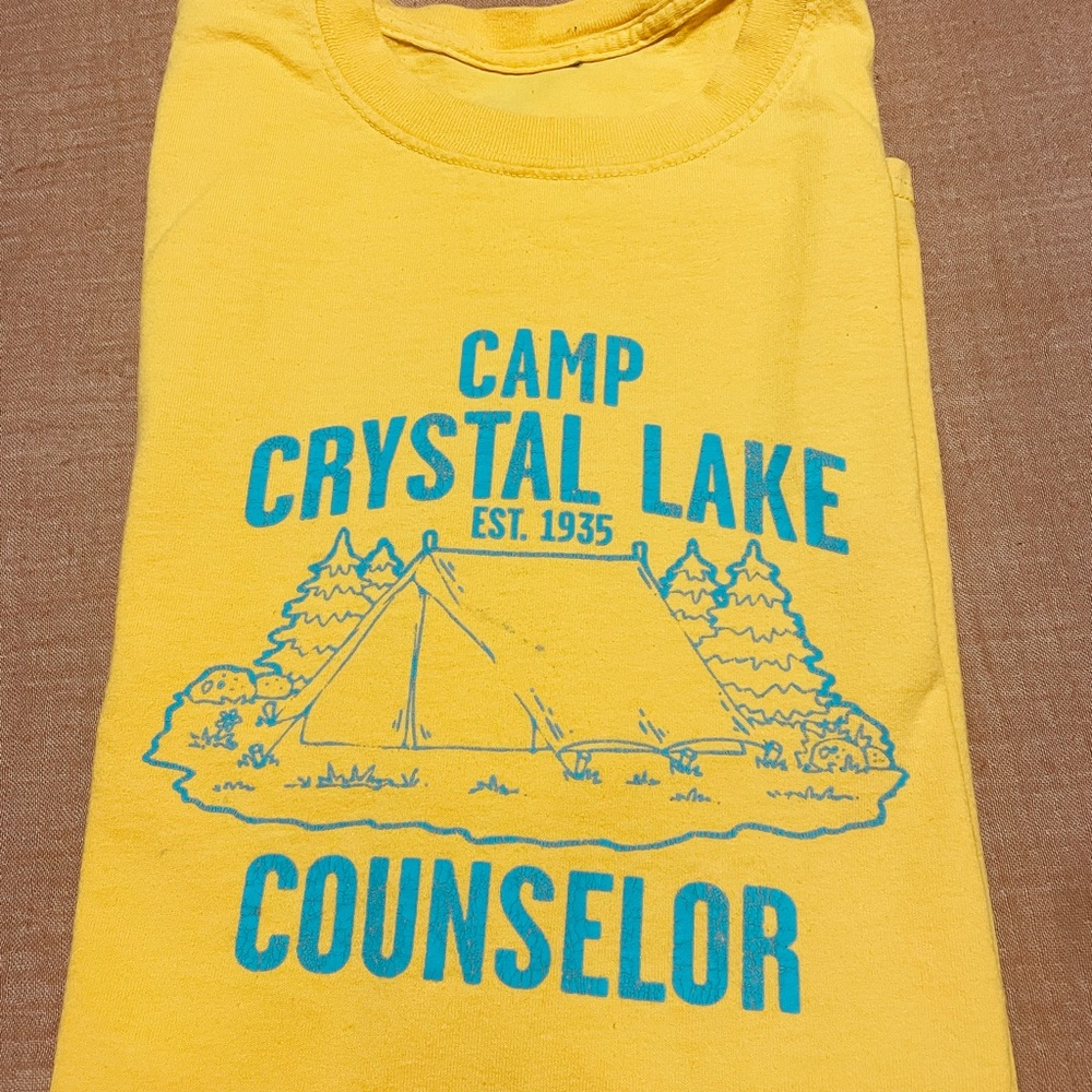 Vintage Friday the 13th Yellow Camp Crystal Lake Counselor T-Shirt Size Large